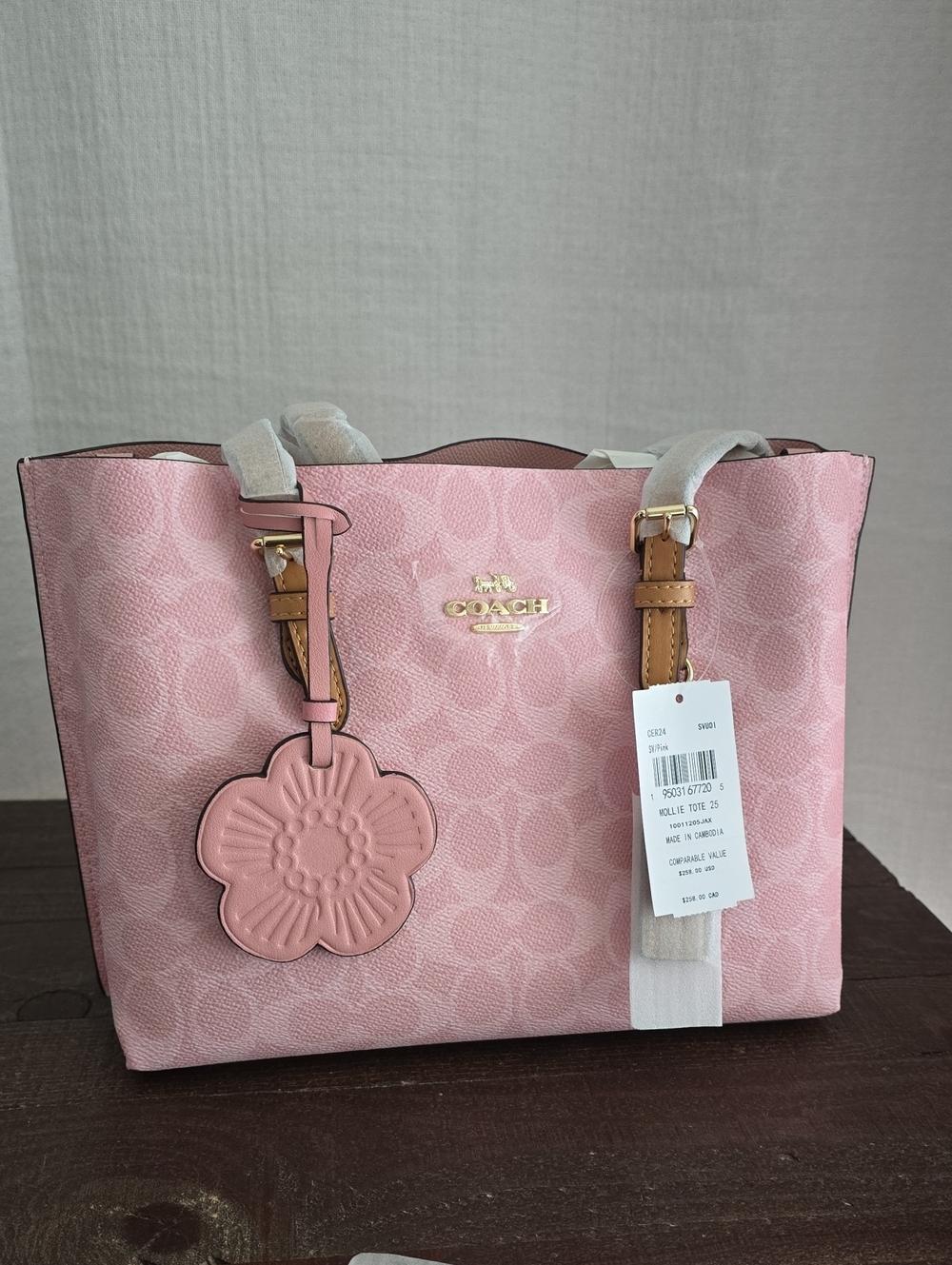 Coach  Mollie Tote Pink Signature Flower Tote